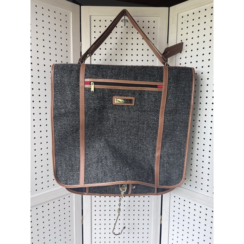 Vtg Oscar De La Renta Gray Black Tweed Folding Garment Bag Designer Luggage